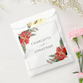 Rusticale winter Poinsettia rode kersttrouw Bedankzakje (Gezegeld)