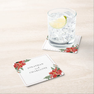 Rusticale winter Poinsettia rode kersttrouw Kartonnen Onderzetters