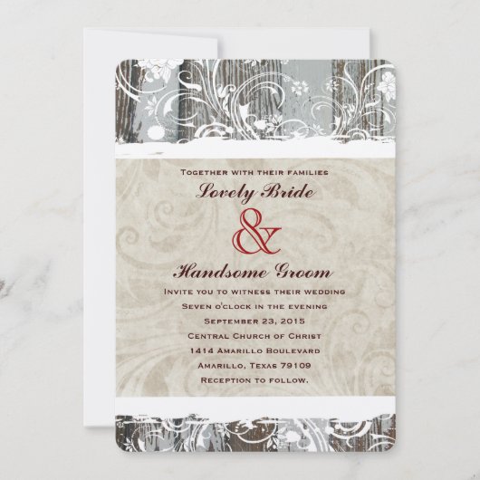 Rusticana Wood Parchment Wedding Invitting Kaart (Voorkant)