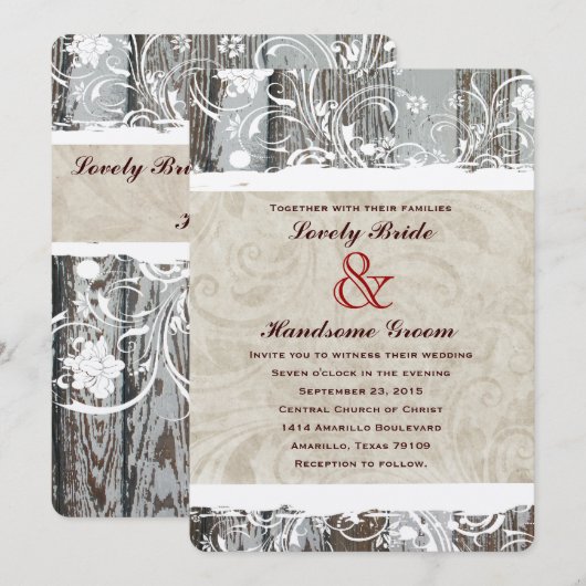 Rusticana Wood Parchment Wedding Invitting Kaart (Voorkant / Achterkant)