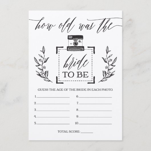 RusticHow Old was the Bride Vrijgezellenfeest Game Informatiekaartje (Voorkant)