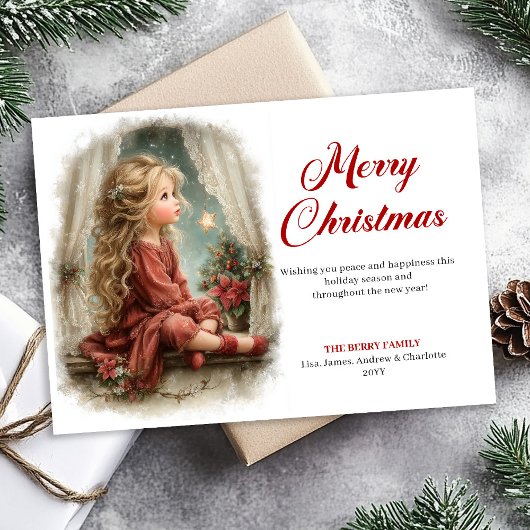 Rusticmode Little Girl Awaits Santa Digital   Feestdagenkaart