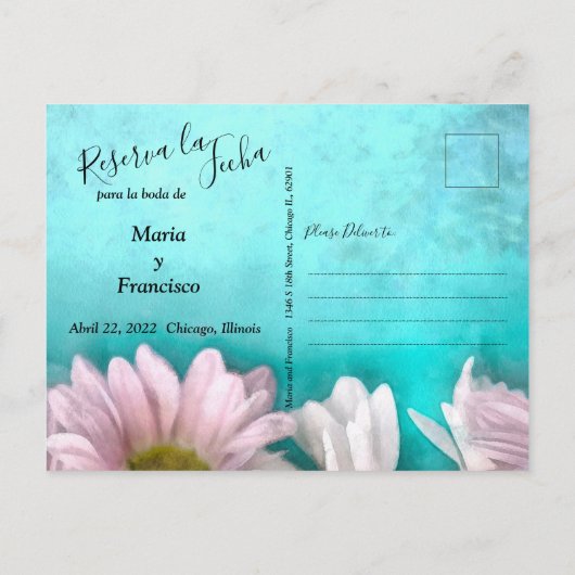 Rústico Margarita Floral Acuarel Reserva la Fecha Aankondigingskaart (Achterkant)