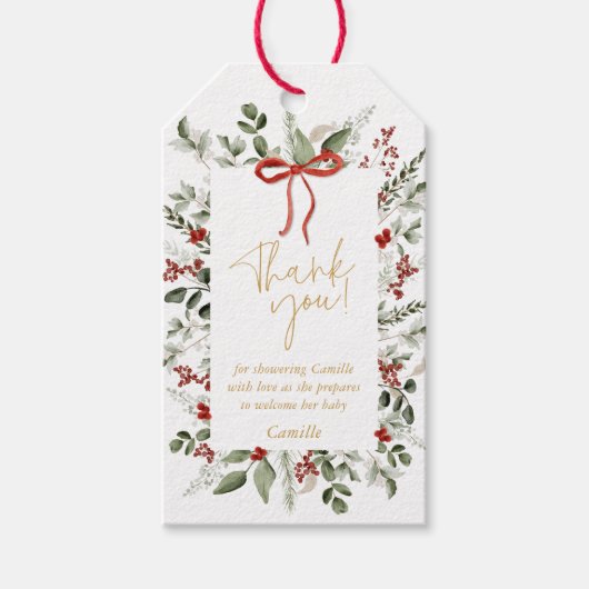 RusticWinter Christmas Girl Baby shower Uitnodigin Cadeaulabel (Voorkant)