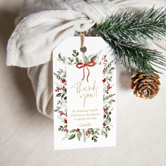 RusticWinter Christmas Girl Baby shower Uitnodigin Cadeaulabel