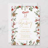 RusticWinter Christmas Girl Baby shower Uitnodigin Kaart (Voorkant)