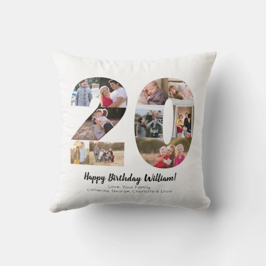 Rustiek 20 Nummer Fotocollage Custom Greeting Kussen (Achterkant)