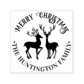 Rustiek 2 Herten Vrolijk Kerstfeest Groet Familien Zelfinktende Stempel (Design)