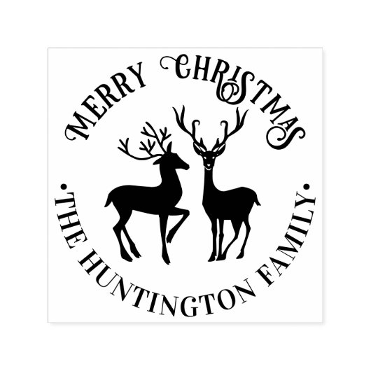 Rustiek 2 Herten Vrolijk Kerstfeest Groet Familien Zelfinktende Stempel (Design)