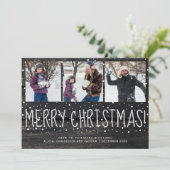 Rustiek 3 foto collage hout sneeuw Vrolijk kerstfe Feestdagenkaart (Staand voorkant)