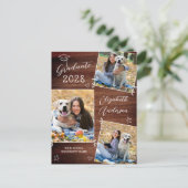 Rustiek 3 foto gepersonaliseerd Doodle Wood Afstud Uitnodiging Briefkaart (Staand voorkant)