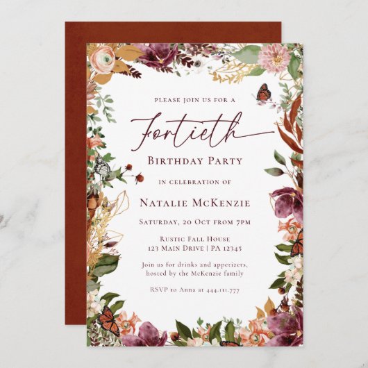 Rustiek 40e verjaardagsfeest kaart (Voorkant / Achterkant)