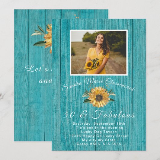 Rustiek 50 en Fabulous | Zonnebloem Blauwgroen Ver Kaart (Voorkant / Achterkant)