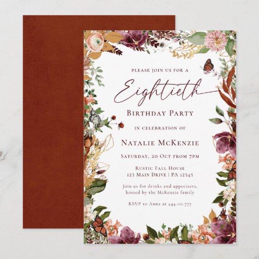 Rustiek 80e verjaardagsfeest kaart (Voorkant / Achterkant)