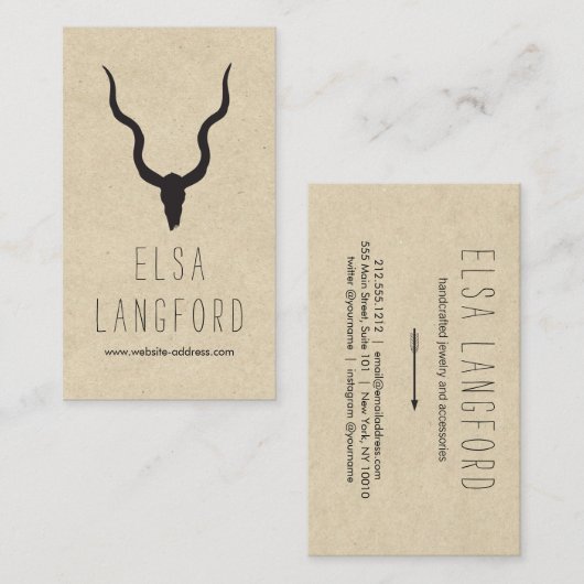 Rustiek aardachtig Boheems gewei ambacht Visitekaa Visitekaartje (Voorkant / Achterkant)