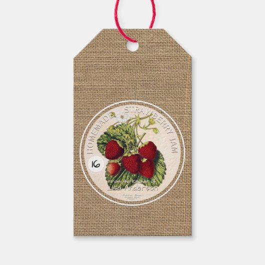 rustiek aardbeien jam relatiegeschenk label cadeaulabel (Voorkant)