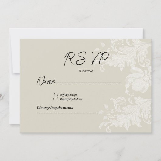 Rustiek aards neutraal wit bloemenkant RSVP Kaart (Voorkant)