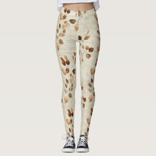 Rustiek aardse bladeren en takken natuurpatroon leggings