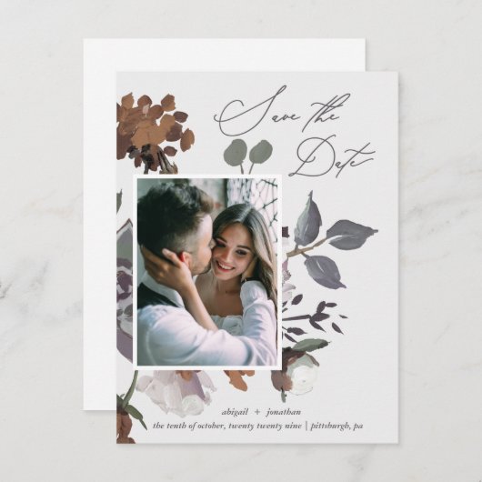 Rustiek Aardse Waterverf Boeket Save the Date Uitnodiging Briefkaart (Voorkant / Achterkant)