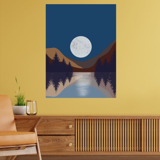 Rustiek Abstract Landschap Bos Maanreflectie Poster (Woonkamer 2)