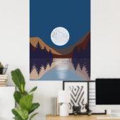 Rustiek Abstract Landschap Bos Maanreflectie Poster (Thuiskantoor)