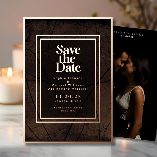 Rustiek Abstract Save the Date Foto Moody Browns Folie Feestdagenkaart