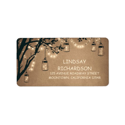 Rustiek adreslabel met strijklichten Mason Jars Etiket (Voorkant)