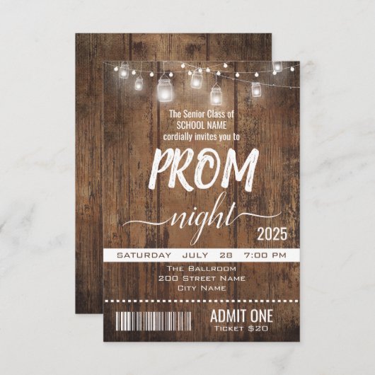 Rustiek Afstuderen Prom Night Ticket Kaart (Voorkant / Achterkant)