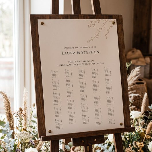 Rustiek alfabetisch huwelijksbord met botanische m poster