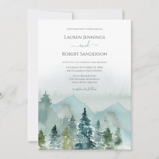 Rustiek alles in een berg bestemming bruiloft kaart (Voorkant)