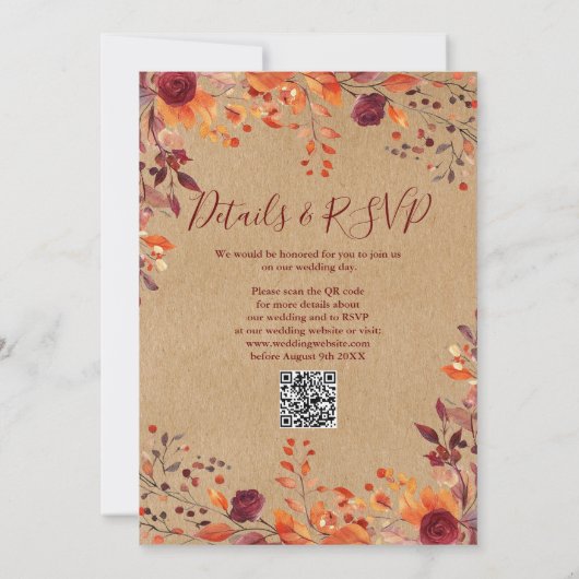 Rustiek alles in één Herfst in liefde QR-code brui Kaart (Achterkant)