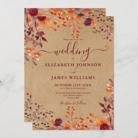 Rustiek alles in één Herfst in liefde QR-code brui Kaart (Voorkant / Achterkant)