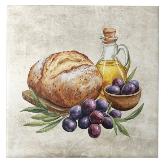 Rustiek Ambachtelijk Brood Olijfolie Nep Textuur Tegeltje (Voorkant)