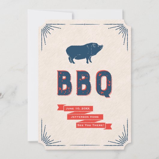 Rustiek Amerikaans Zomer BBQ Party Kaart (Achterkant)