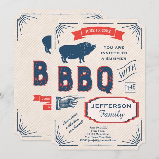Rustiek Amerikaans Zomer BBQ Party Kaart (Voorkant / Achterkant)