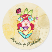 Rustiek Anatomisch Bloemhart Mexicaanse Trouw Ronde Sticker (Voorkant)