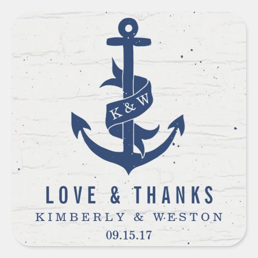 Rustiek Anker Bruiloft Favor Stickers / Navy (Voorkant)