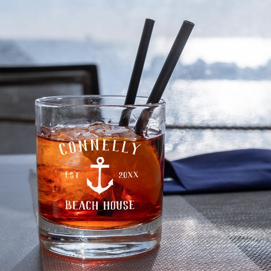 Rustiek anker gepersonaliseerd strandhuis whisky glas