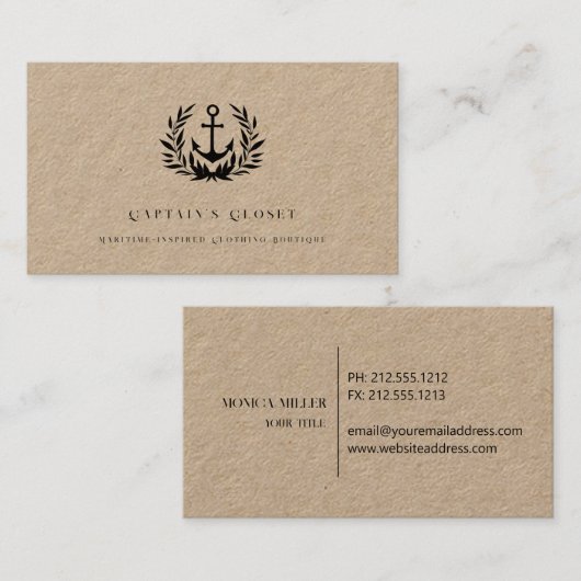 Rustiek anker logo kraft visitekaartje (Voorkant / Achterkant)