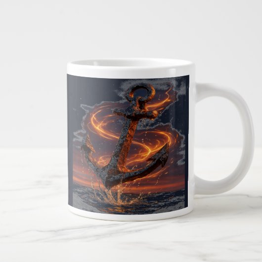 Rustiek anker met vuurlicht - Nautisch Zee Lover Grote Koffiekop (Rechts)