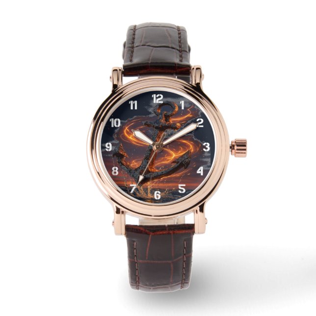 Rustiek anker met vuurlicht - Nautisch Zee Lover Horloge (Voorkant)
