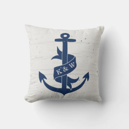 Rustiek Anker Monogram Kussen / Navy