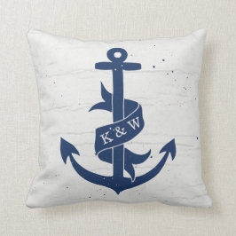 Rustiek Anker Monogram Kussen / Navy