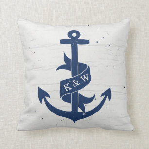Rustiek  Anker Monogram Kussen / Navy