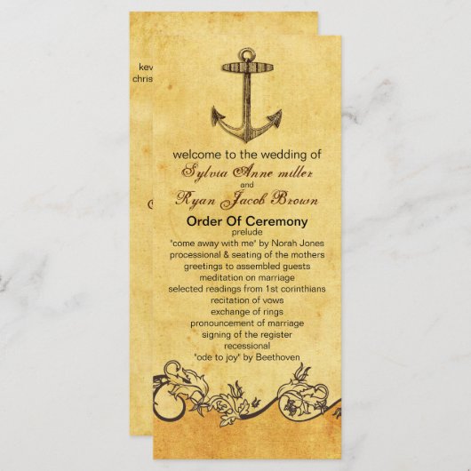 rustiek anker nautische bruiloft programma programmakaart (Voorkant / Achterkant)