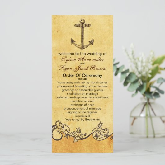 rustiek anker nautische bruiloft programma programmakaart (Staand voorkant)