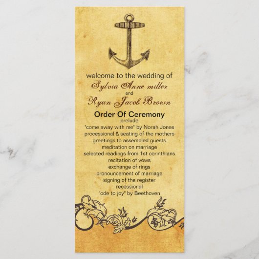 rustiek anker nautische bruiloft programma programmakaart (Voorkant)