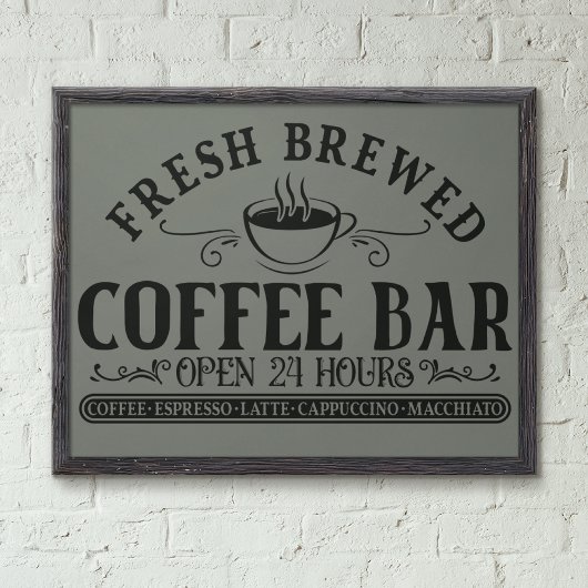 Rustiek Antiek Zwart en Grijs Koffiebar Foto Afdruk