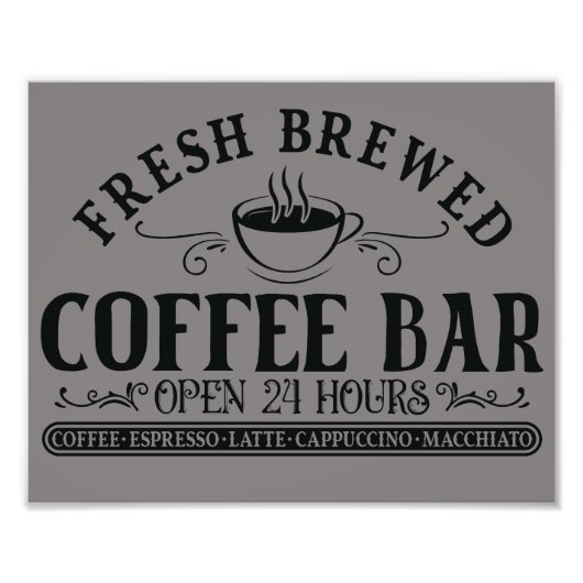 Rustiek Antiek Zwart en Grijs Koffiebar Foto Afdruk (Voorkant)