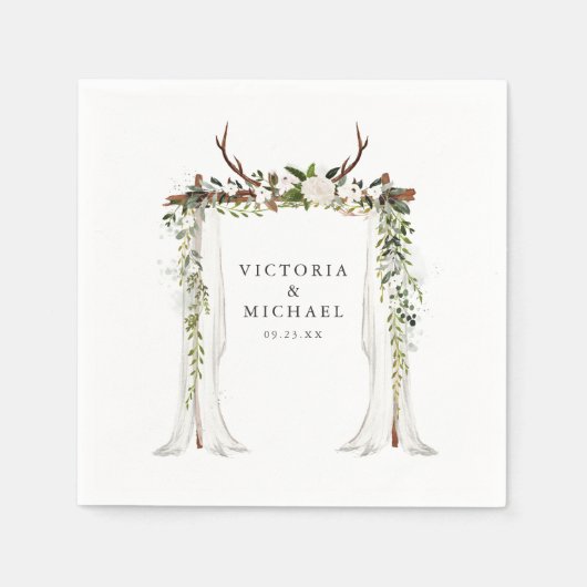 Rustiek Antler Country Boho Floral Monogram Servet (Voorkant)